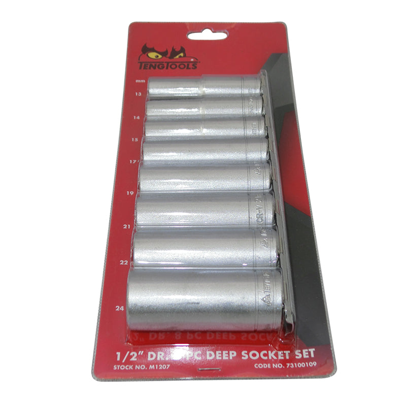 Teng Tools 8 Piece 1/2 inch Drive Deep Metric Sockets on a Clip Rail M1207