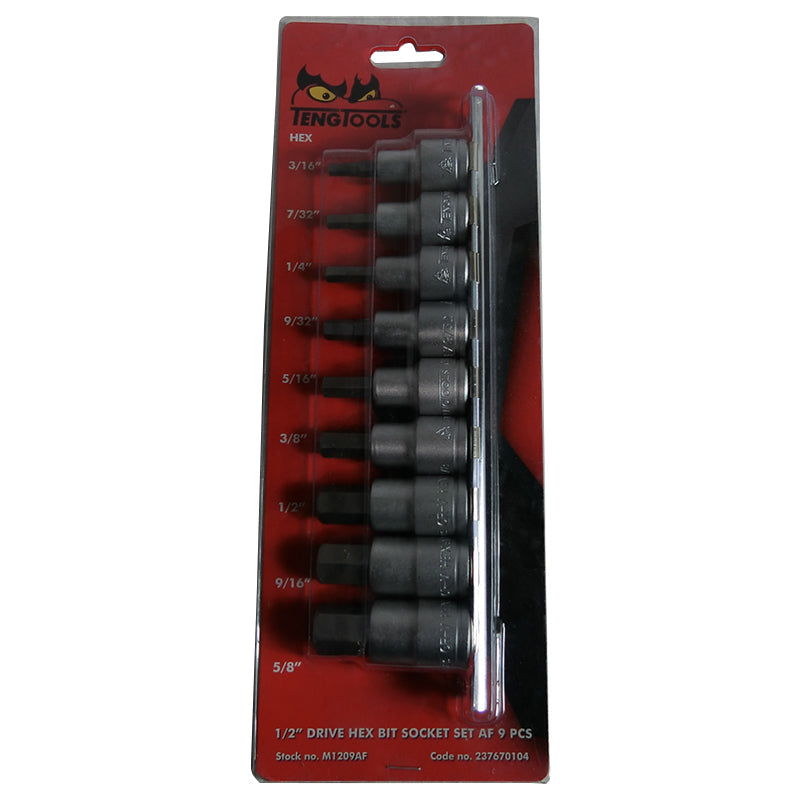 Teng Tools In-hex Socket Set 9 Piece 1/2 inch Drive AF M1209AF