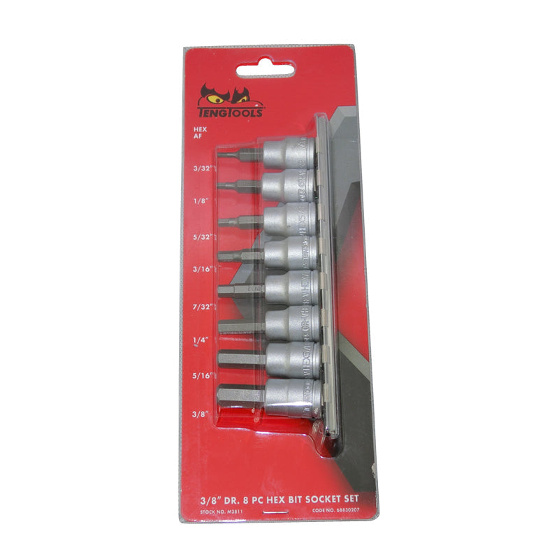 Teng Tools 3/8 inch Drive 9 Piece AF  Hex Socket Set On Rail M3811