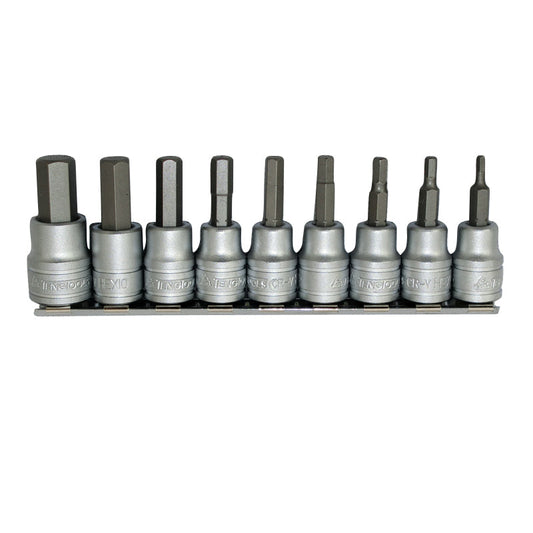 Teng Tools  9 Piece 3/8 inch Drive Metric Hex Bit Sockets on Clip Rail M3812TENG