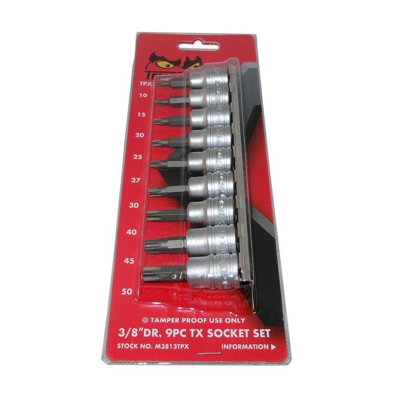 Teng Tools 3/8 inch Drive 9 Piece Tamper Proof Torx Bit Socket Set M3813TPX