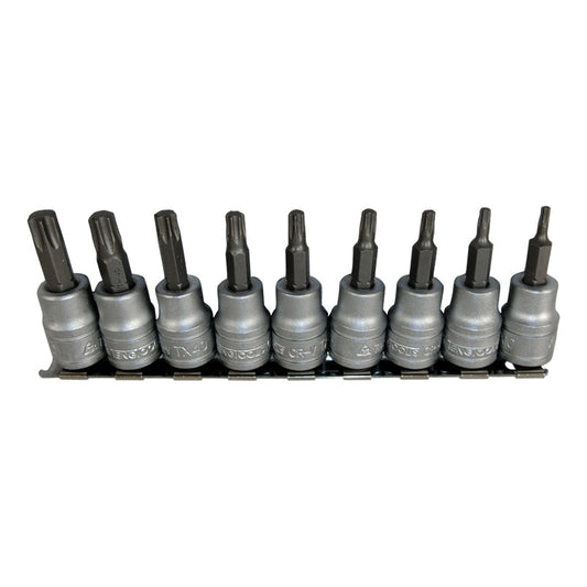 Teng Tools - 3/8 inch Drive 9 Piece Torx Bit Socket Set On Rail M3813TX