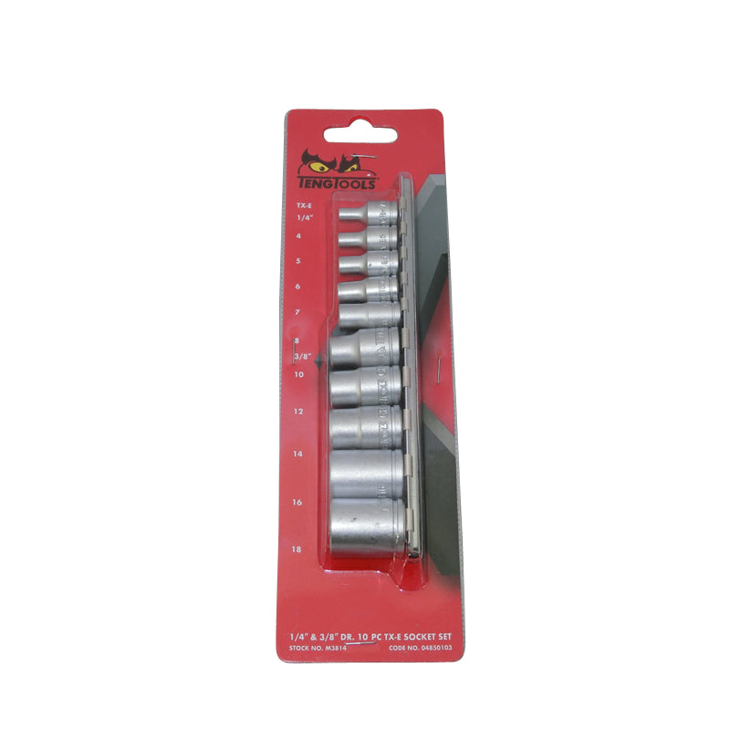 Teng Tools - 10 Piece 1/4 inch and 3/8 inch Drive TX-E Sockets on Clip Rail M3814