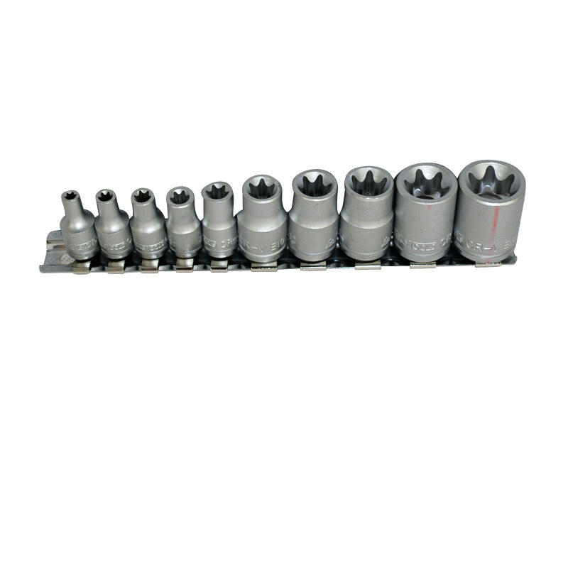 Teng Tools - 10 Piece 1/4 inch and 3/8 inch Drive TX-E Sockets on Clip Rail M3814