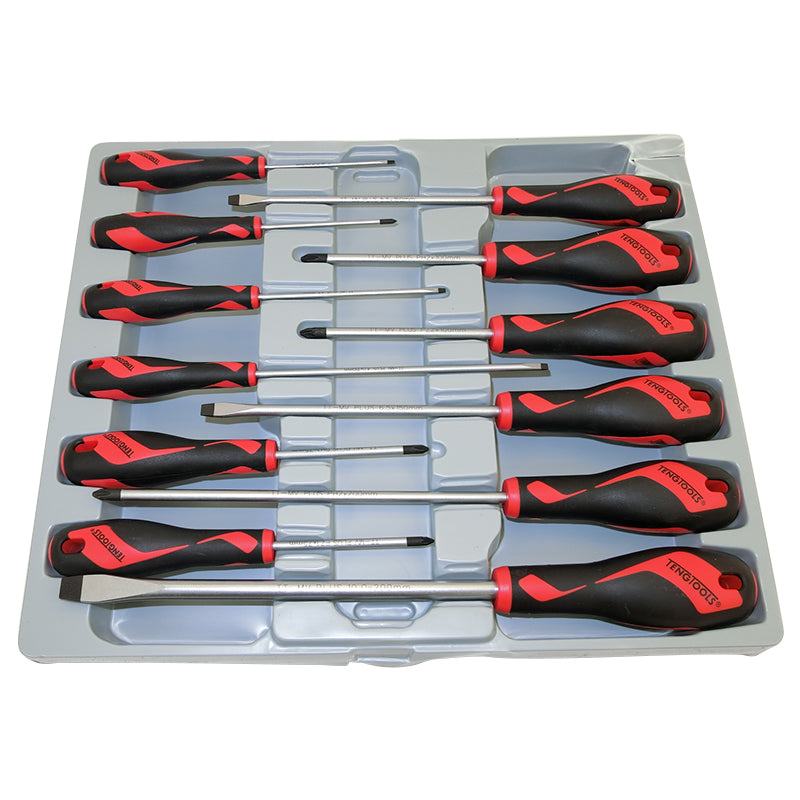 Teng Tools - 12 Piece Mega Drive Screwdriver Set Slotted Phillips and Pozi MD912N