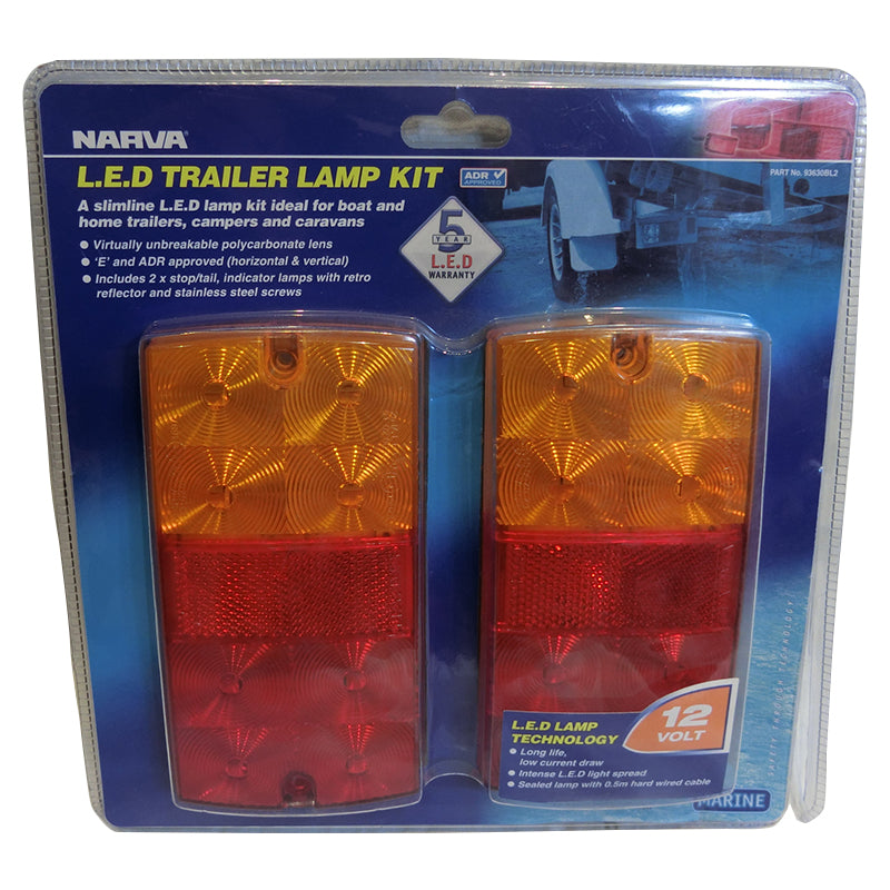 Narva 12 Volt L.E.D Slimline Boat Trailer Lamp Combo Pair Stop / Tail / Indicator N93630BL2