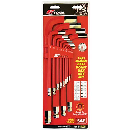 Hex Key Set - 13Pc Sae Extra Long With Ball Point End Magnets, Red