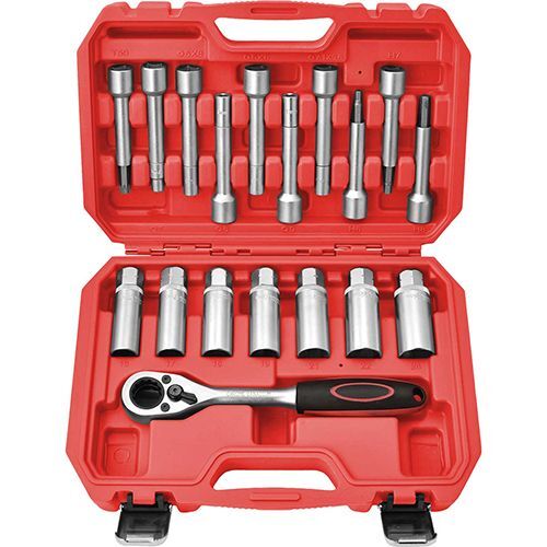 Shock Absorber Tool Set - 18Pc 1/2  Dr Ratchet & 17 Sockets & Long Bits