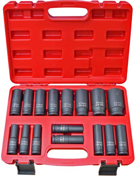 Socket Set - 16Pc 1/2  Dr Deep Impact Metric 78Mm 6Pt 10, 11, 12, 13, 14, 15, 16, 17, 18, 19, 21, 22, 24, 27, 30 & 32Mm Cr-Mo