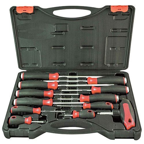 Screwdriver Set - 12Pc Go Through With 1/4 Dr Square & T-Handle Ratchet Drive