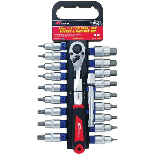 Socket & Ratchet Set - 20Pc 1/2 Inch Dr Star Hex & 125Mm Extension Bar