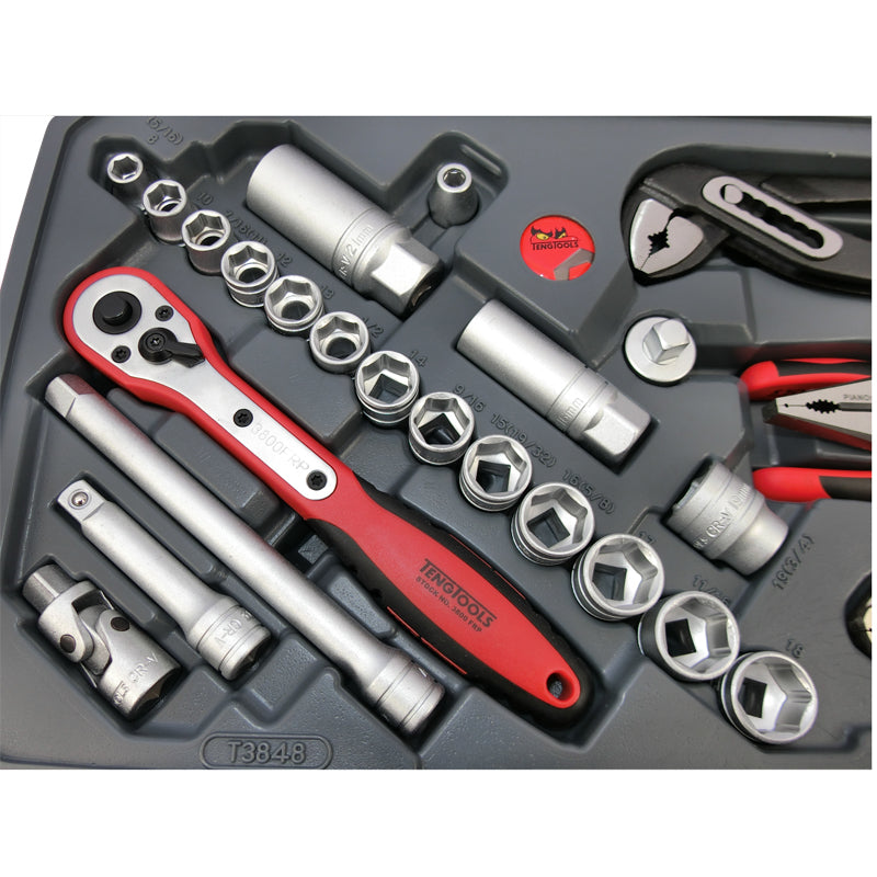 Teng Tools - 48 Piece 3/8 inch Drive Tool Set Kit Socket Spanner Screw Driver T3848