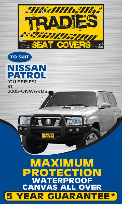 Tradies Full Canvas Seat Covers Suits Nissan Patrol GU Series ST 10/2004-2016 3 Rows PCD203CVCHA