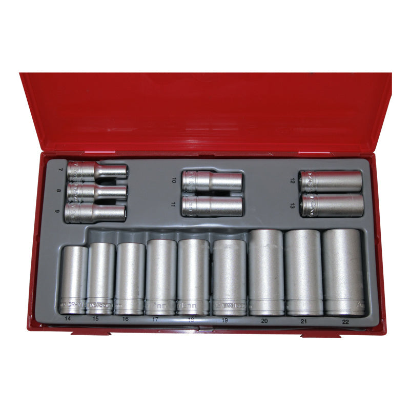 Teng Tools 16 Piece 3/8 inch Drive Metric Deep Socket Set TT3816