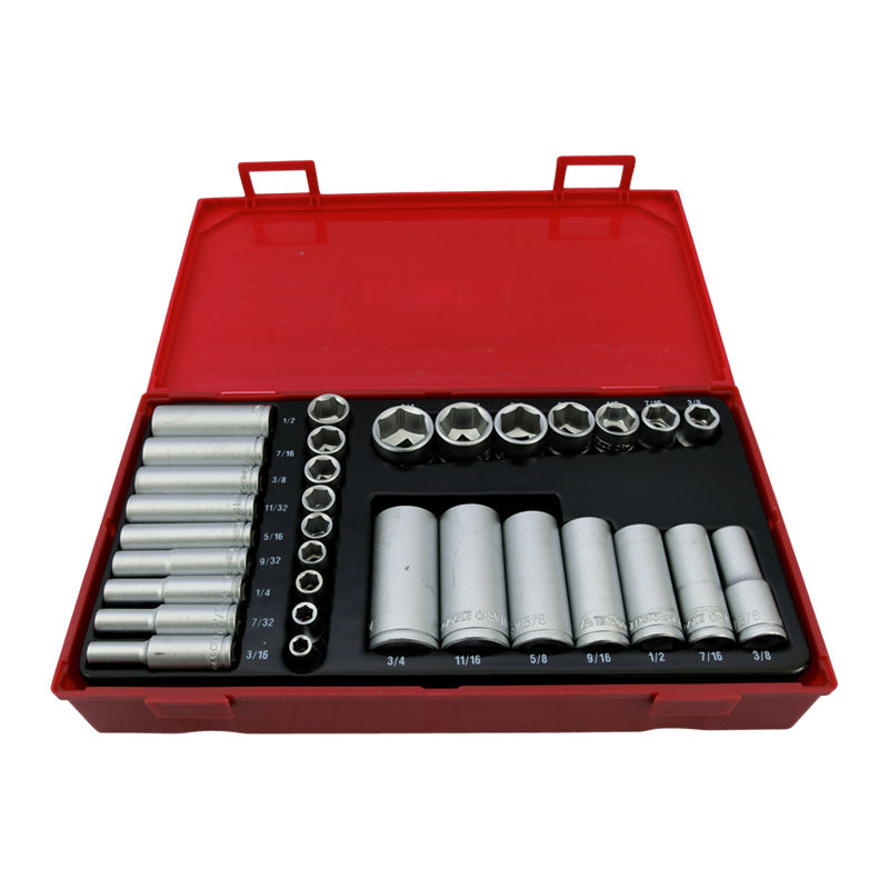 Teng Tools 32 Piece 1/4 & 3/8 inch Drive AF Standard & Deep Socket Set TTAF32