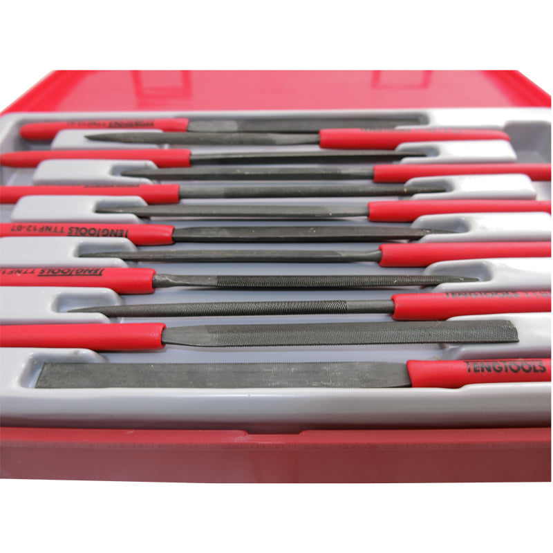 Teng Tools - 12 Piece  Needle File Set TC-Tray Flat TTNF12