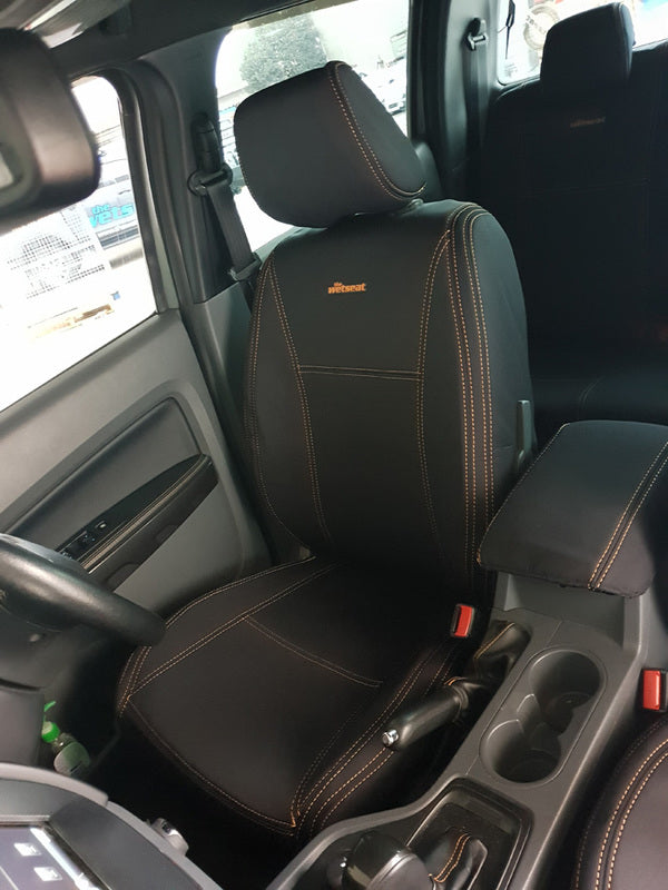 Wet Seat Black Neoprene Seat Covers Suits Mazda BT-50 Dual Cab 7/2015-7/2020 Orange Stitching