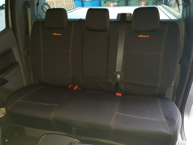 Wet Seat Black Neoprene Seat Covers Suits Mazda BT-50 Dual Cab 7/2015-7/2020 Orange Stitching