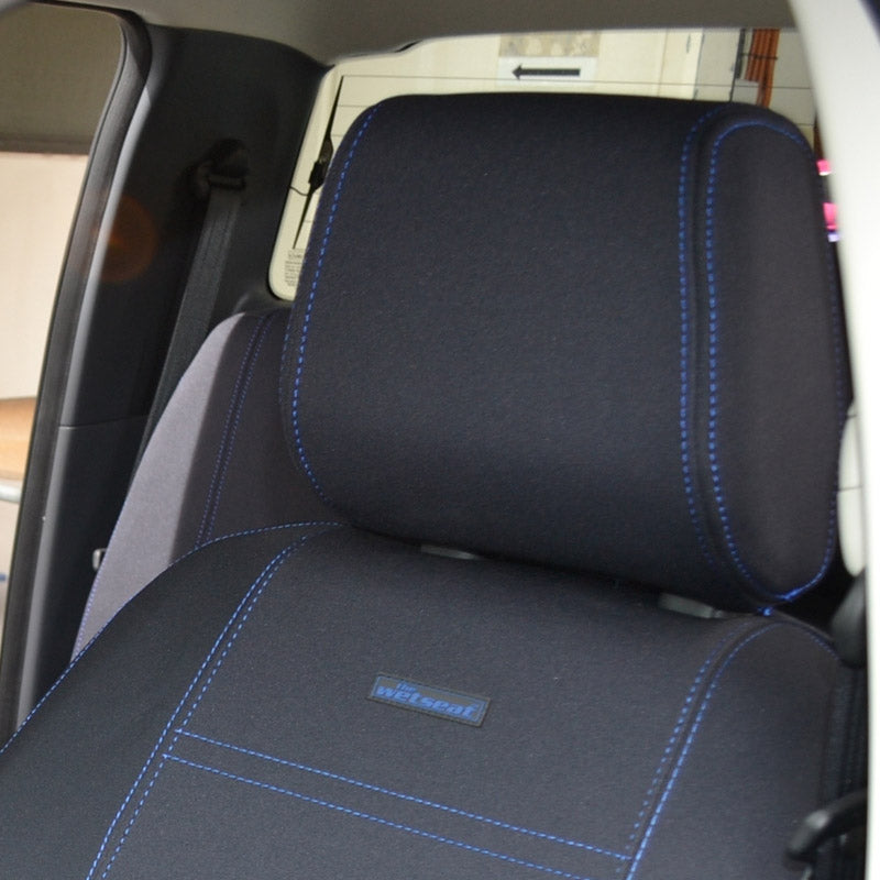 Wet Seat Black Neoprene Seat Covers suits Toyota Hilux SR/SR5 Dual Cab 9/2015-On Blue Stitching