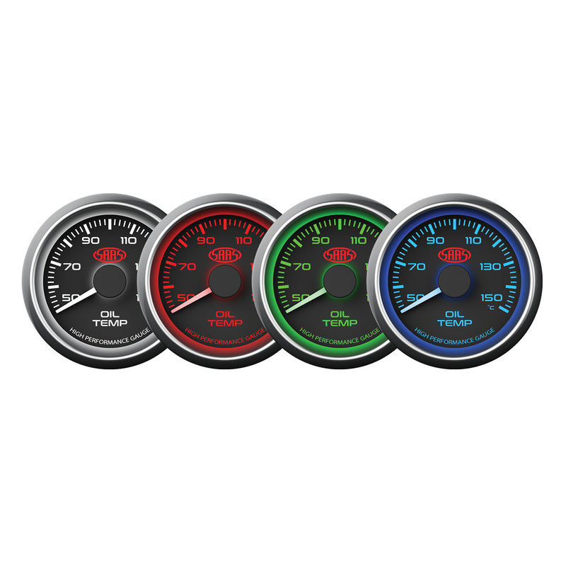 Saas 52mm 2 Inch Car Oil Temp Temperature Gauge Black Face Multi Colour SG-OT52B