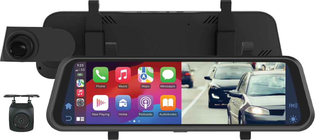 9" Wireless Smartphone Mirror Monitor with Reverse Camera & Dual Channel Recording AM9M02R