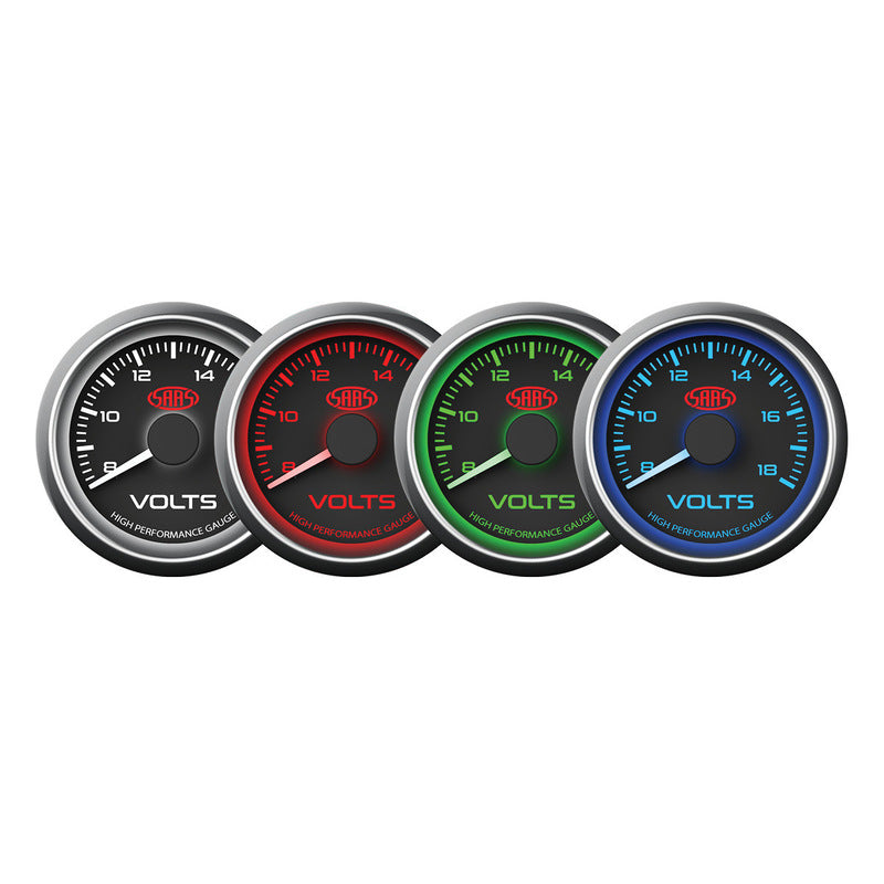 Saas 52mm 2 Inch Car Volt Meter Gauge Black Face Multi Colour